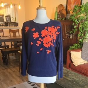 Navy Sweater with Red Floral Design